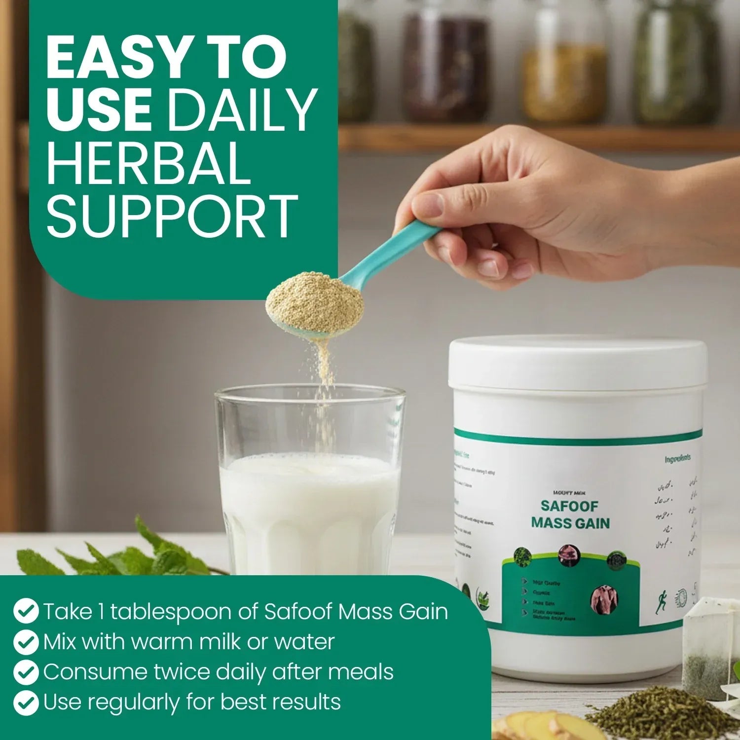 Safoof Mass Gain Herbal Weight Gain Powder Natural Body Mass Support Formula 150g
